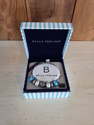 New Bella Perlina Deluxe Charm Bracelet Crystal Bead Aqua Silver Tone One Size