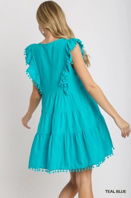 turquoise embroidered dress Turquoise with White Embroidery Kaftan Maxi Dress -Lella Style L main image 1