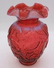 Fenton Glass Cranberry  Opalescent Dragonfly  7" Tall Vase