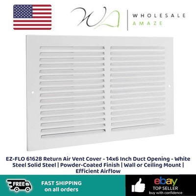 EZ-FLO 61628 Return Air Vent Cover - 14x6 Inch Duct Opening - White Steel Solid