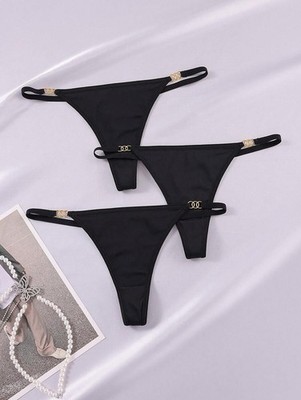 Damen G-String 3er Set Schwarz Ring Thongs Mid-rise bei Billig24
