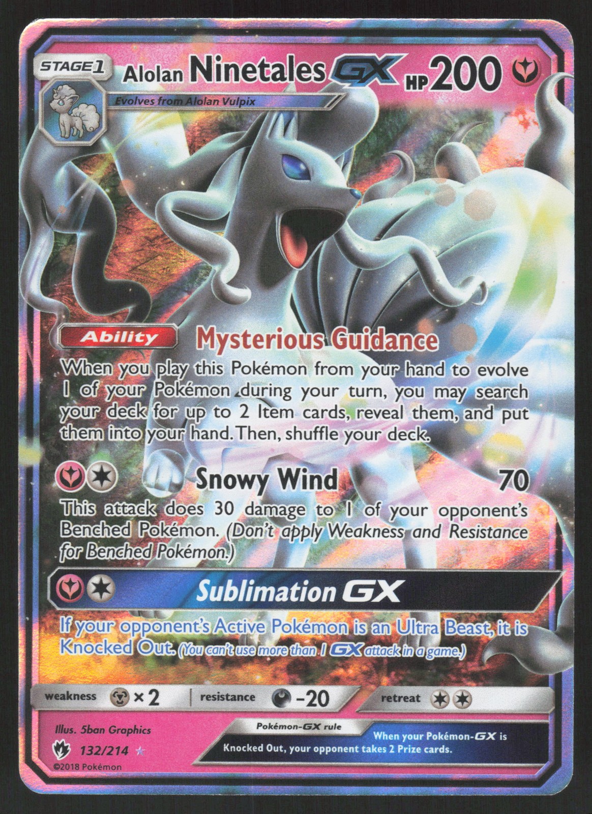 Alolan Ninetales GX 132/214 Ultra Rare Pokemon TCG SM Lost Thunder NM