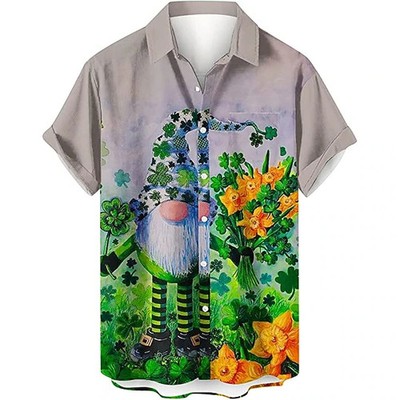 Funny Leprechaun Graphic Hawaiian Shirt Lucky St Patrick's Day Green Top