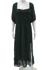 Reformation Women Maxi Dress Green Square Neck Short Sleeve Boho Size 3X
