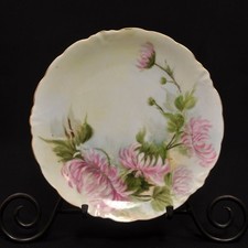 J&C Jaeger & Co Plate 8 3/8" Hand Painted Pink Chrysanthemums Gold 1902-1908 HTF