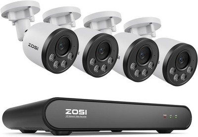 ZOSI 8CH 5MP PoE NVR Security Camera System with Audio 4-Pack 4MP Outdoor/Indoor