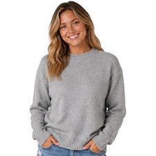 Heather Gray Knitted Crew Neck Sweater