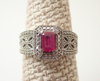 Alwand Vahan AV Vintage Ruby & Diamond Sterling Silver Filigree Band Ring Sz 6.5