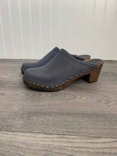 Sandgrens Rome Clogs Women’s Blue Nubuck Leather Mule 2.75” Heel Size 40 NEW