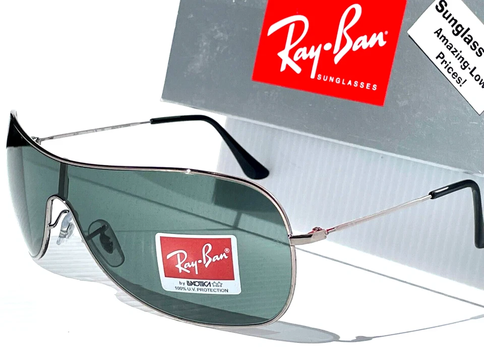 NUEVO Ray Ban Highstreet Cromo Metal Escudo Lente Verde Gafas de Sol RB3211 004/71 Foto 3 de 4