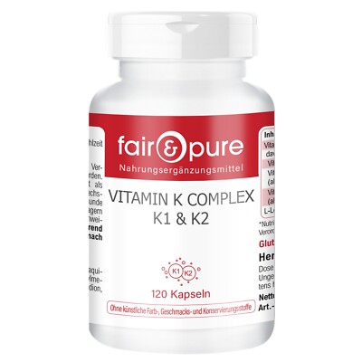 Vitamin K Complex - 120 Kapseln K1 und K2 Menaquin MK-4 + KM-7 | fair & pure