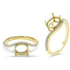 East-West Oval 9x7mm Ring Semi Mount In 14k Yellow Gold With Diamonds 54336 