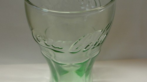 Set of 3 Vintage 4 1/2" Tall Green Coca Cola Glasses, Green Tint - Picture 2 of 5