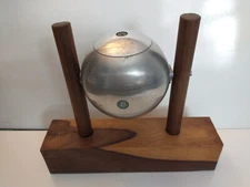Gyrosphere (?) 5" Diameter Metal Orb on Wood Display for Parts or Restoration
