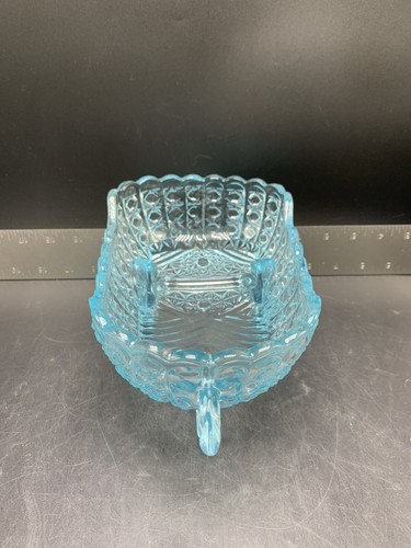 Vintage McKee Glass Daisy Button Aqua Blue Baby Carriage Coach Bowl Candy Dish - Picture 2 of 10