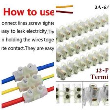 12 Position Dual Row Terminal Strip Screw Terminal Barrier Block 3/6/10/15/30A
