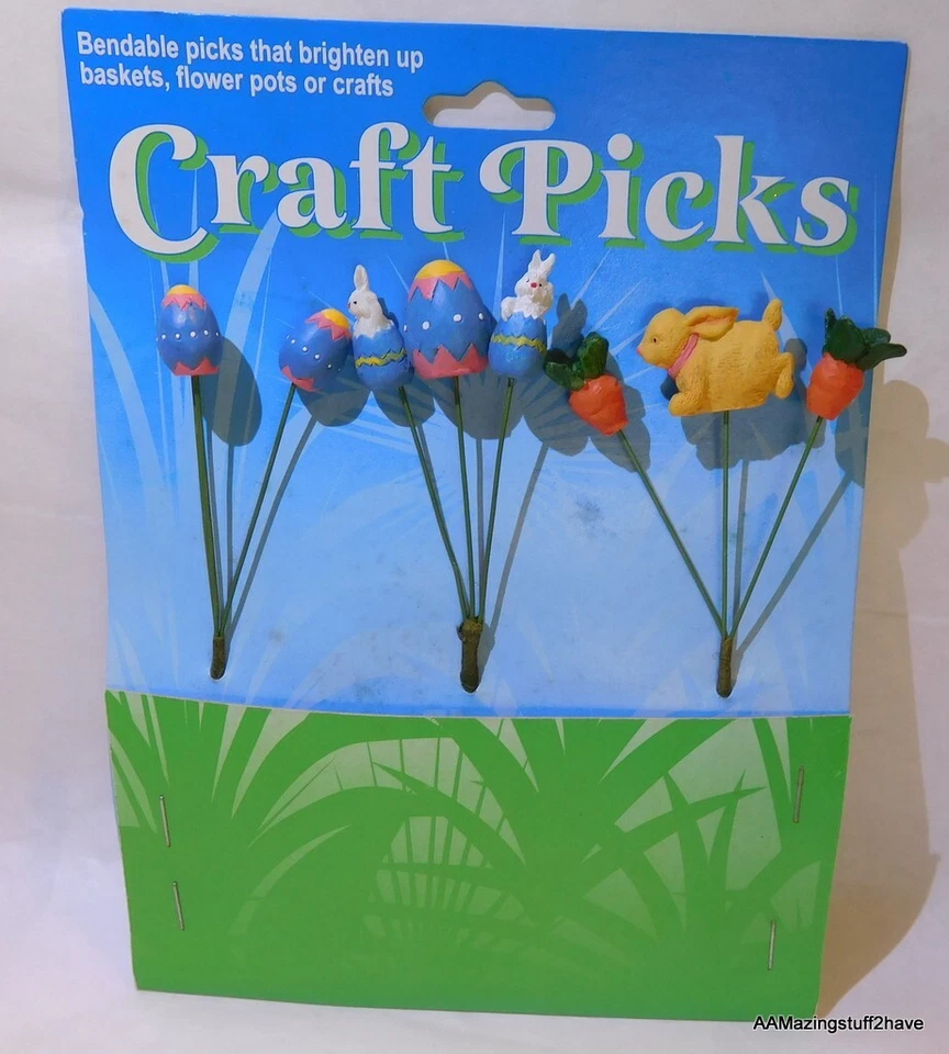 Easter Bunny Egg Craft Picks Pastel Multi Color 8” Tall 3 Pack Floral NEW - Image 3 of 4