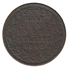 1862 Straits Settlements ½ Cent – British Colonial Coin
