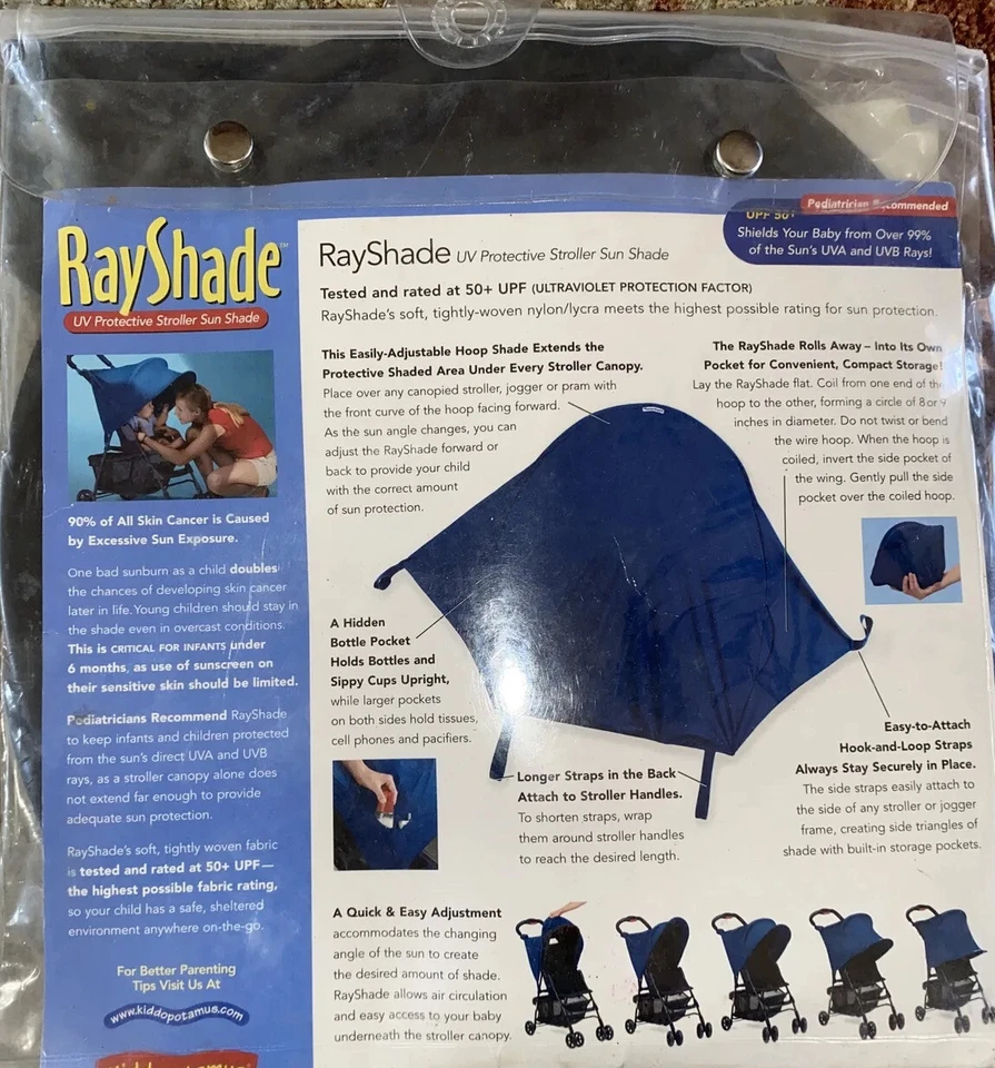 Cubierta protectora UV para cochecito Kiddopotamus Ray Shade, azul marino, UPF 50+nueva Foto 3 de 4