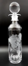 SIGNED SIMON PEARCE HAND-BLOWN GLASS DECANTER & STOPPER, ETCHED "GUY CARPENTER"
