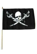 12x18 12"x18" Jolly Roger Pirate Brethren of the Coast Stick Flag wood staff