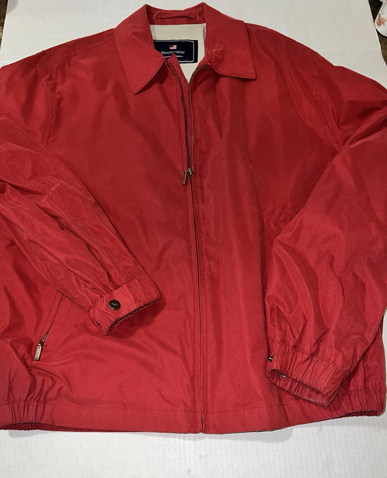 VTG Newport Harbor RED Windbreaker Jacket Full zip Pockets Sz MENS MED Assumed