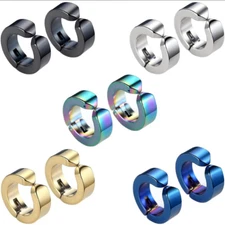 Men Women Clip On Hoop Earrings Stainless Steel Non Piecerd Cartilage Ear Cuffs