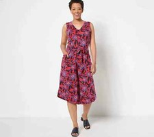 AnyBody Cozy Knit Luxe VNeck Gaucho Jumpsuit XS TALL XST Hibiscus Floral A397593