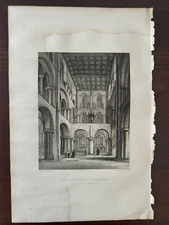 ANTIQUE ORIGINAL B/W ENGRAVING-SACRAL ARCHITECTURE-WINCHESTER CATHEDRAL-1851