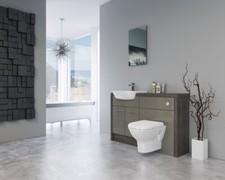 BATHROOM FITTED FURNITURE 1300MM MALI WENGE / METALLIC LATTE GLOSS BASE UNITS -