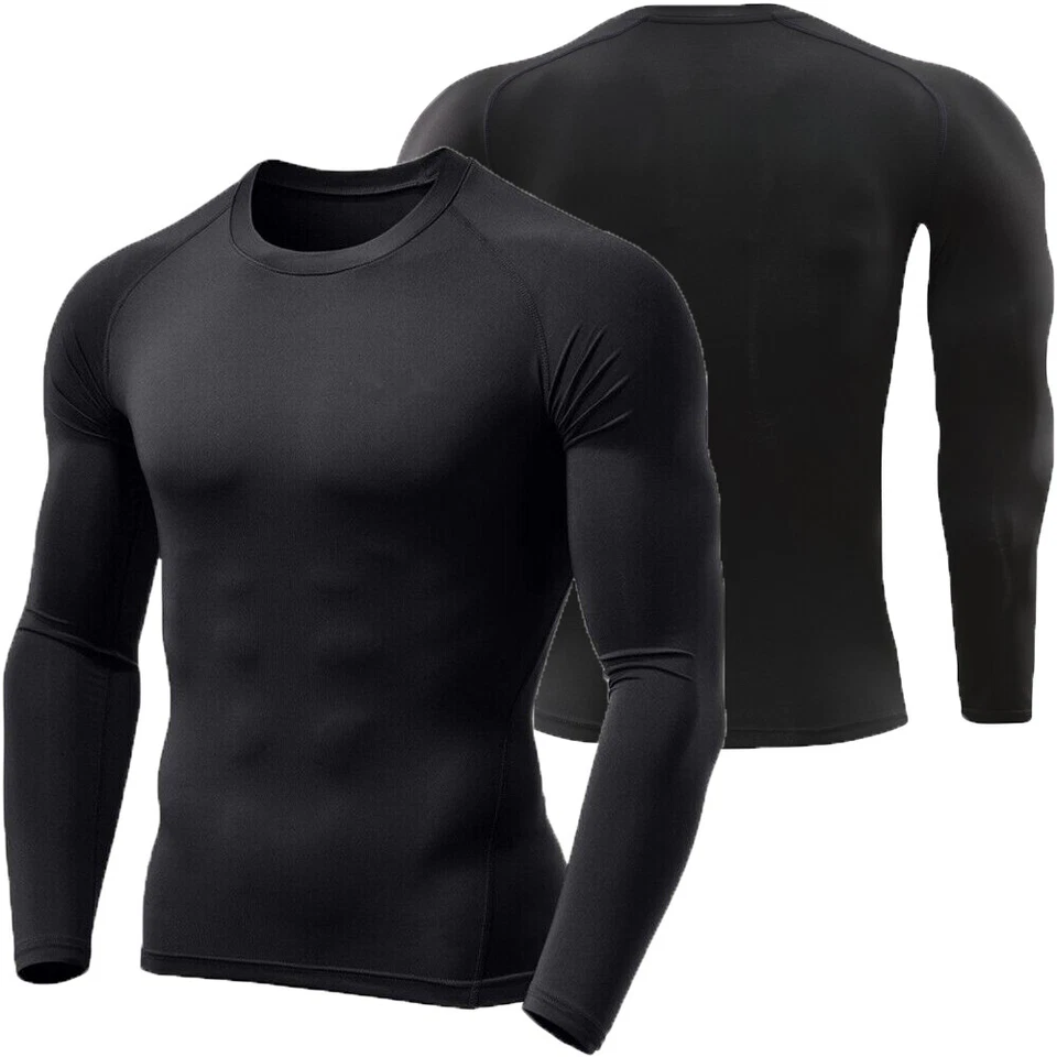 Men's UPF 50+ UV Sun Protection Long Sleeve Compression Athletic Workout Shirts - Image 2 of 4