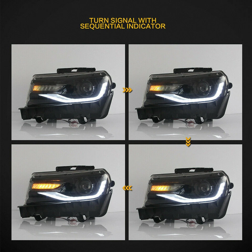 Pair LED&DRL Sequential Dual Beam Head Lamp Headlight For 2014-2015 Chevy Camaro - Image 4 of 4