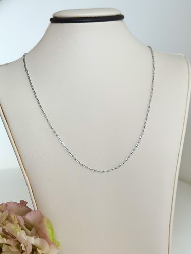 14k SOLID WHITE Gold Paper Clip Chain 1.5mm Paper Clip Necklace 16" - Lobster - Picture 3 of 7