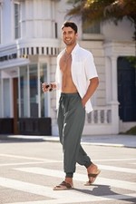 COOFANDY Men Hippie Harem Pants Baggy Linen Cotton Boho Yoga Pants Summer Beach