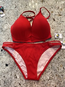 red ribbed bikini top