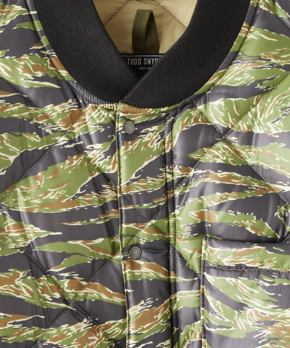 Todd Snyder Japanese Quilted Down Snap Bomber Jacket Tiger