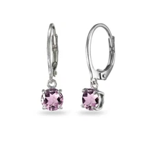 Sterling Silver Simulated Alexandrite 6mm Round Dangle Leverback Earrings