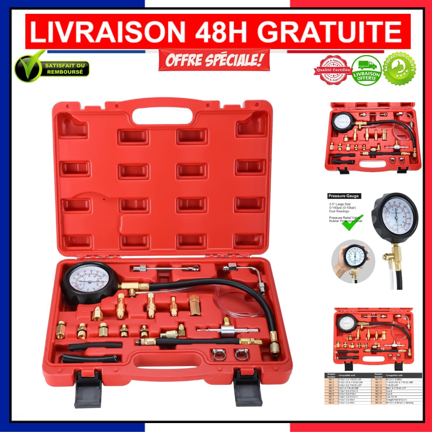 Manomètre pression essence universel injection pour vérification circuit carburant