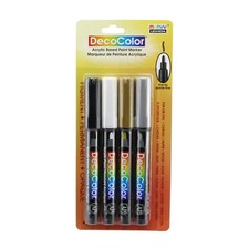 4 PCS DecoColor Fine Tip Paint Marker Set Black White Gold Silver Art Pens