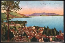 Postcard Meina, panorama with Lake Maggiore 