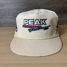 VINTAGE Peak Performance Hat Cap Strap Back White Racing Embroidered Mens 90s