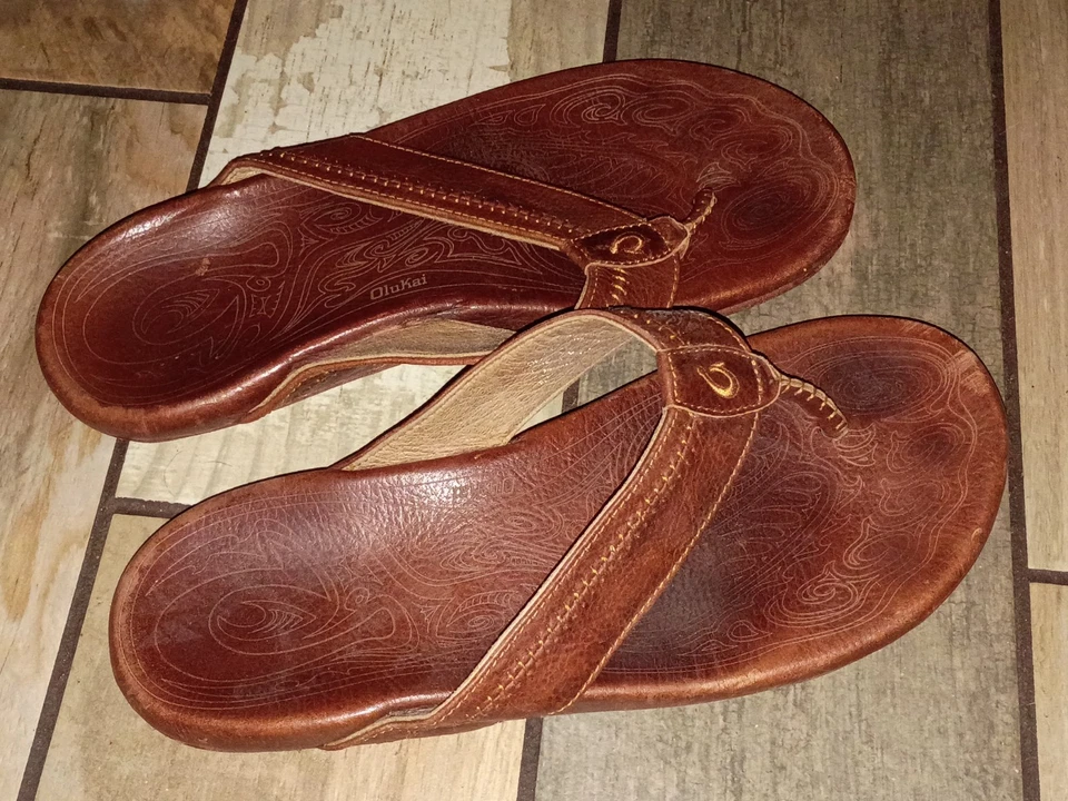 Sandalias OluKai Hombre 12 Marrón Hiapo Chanclas Tanga Cuero ¡ENVÍO GRATUITO! Foto 2 de 4