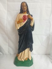 Vintage Sacred Heart of Jesus Statue Plaster Chalkware 21.5 Inches Tall Catholic