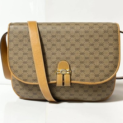 GUCCI Old Vintage Micro GG PVC Leather Shoulder Bag Brown Gold Hardware B2222150