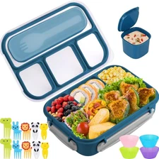 "Lonchera Bento Azul Box 4 Compartimentos Con Cuchara Para Niños Ninos "