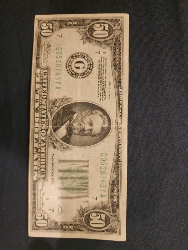 1934 $50 Dollar Bill Misaligned Cutting Error