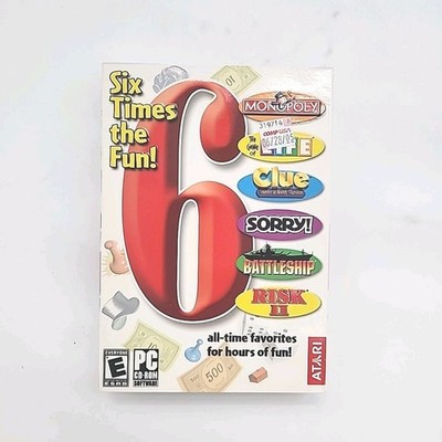 Atari 6 Times the Fun PC CD-ROM Monoploy, Life, Clue, Sorry, Battleship, Risk II