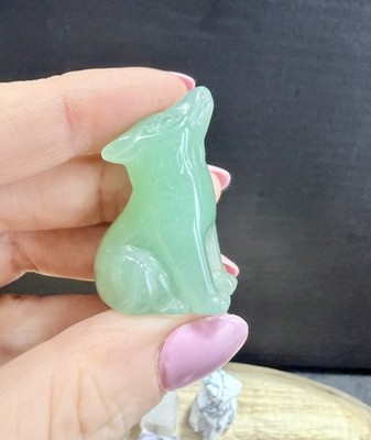 Kristall Mini Wolf Heulen Schnitzerei Sammeln Heilen Spirituell Grün Aventurin x1
