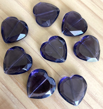 8 DARK PURPLE FACETED FLAT HEART lampwork Glass Beads 22mm JEWELRY DIY