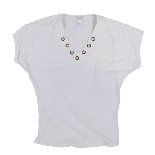 Copri costume da bagno donna Michael Kors maniche corte collo a V bianco